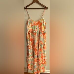 ANDTHEWHY Women’s Bright Floral Print Sleeveless Tiered Maxi Dress Size L NEW